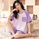 MUJI COM MUJI COM pajamas same style for women, summer pure cotton thin style cute Korean version student short sleeve two-piece suit spring and autumn wide maroon GXT6636 picture color 3XL (recommended 145155Jin [Jin equals 0.5 kg])