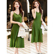 
Ke Fuyan suspender skirt small suit three-quarter sleeve small black suspender dress for women summer acetate satin mid-length 9711 black suit + green dress S