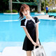 Zailu Summer Simple Slimming Student Swimwear Conservative Belly Covering One-piece Skirt Style Loose Swimsuit for Small Breasted Girls Black + Swimming Cap + Swimming Goggles + Mobile Phone Bag + Nose Clip Earplugs M M Recommends 85-95Jin Jin is equal to 0.5kg