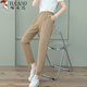 Woodpecker summer cropped pants make you look slim and tall, casual, small, high waist draped straight and versatile pants for women, gray 3XL
