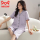 猫人（MiiOW）纯棉睡衣女夏款短袖七分裤开衫款妈妈大码休闲家居服女款2025新款 米杏色NXF-9893纯棉 女款开I衫短 M 【建议80--100斤】