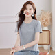 QLHX same style for women's summer pure cotton short-sleeved slim shirt in the mall. WL6623 black [print] official flagship store M