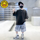 G.DUCK KIDS小黄鸭男童套装夏季2025新款韩范儿童夏装衣服潮男孩短袖两件套 深灰色jd5012字母夏套装 140