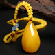 Fat Donglai's same style beeswax pendant gourd water drop pendant amber round bead sweater chain dragon and phoenix carving retro beeswax gourd pendant + bead chain with gift box + certificate