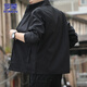 ROMON jacket men's spring and autumn solid color business jacket for young and middle-aged men commuting casual stand-up collar top clothing black XL