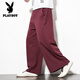 Playboy (PLAYBOY) Chinese style men's linen pants loose cotton linen wide-leg pants skirt retro large size harem pants spring and summer straight men's pants black 5XL size