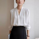 2025女装白色V领缎面衬衫职场通勤内搭西装高级上衣职业装白衬衣 675白色【V领】 M 推荐【95-110斤】