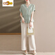 Neue Mutter-Sommeranzug modische und modische Lady Kurzärärmungshemd mit mittleren und älteren Frauen aus Baumwolle und Leinen Top 9435 Yellow Anzug XL [Vorgeschlagen 90-105jin [Jin ist 0,5 kg]]