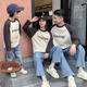 G.duck parent-child wear for a family of three spring pure cotton casual long-sleeved T-shirts with Japanese style Japanese print family wear spring and autumn tops beige color T-shirt 130 cm