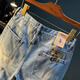 AEMAPE American Apple Summer Casual Shorts Men's Large Size Light Color Pure Cotton Five-Cubic Jeans Trendy Embroidery High-end Men's Blue [XY9922] 33 Suitable for weight 150-158Jin [Jin equals 0.5 kg]