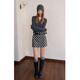 EGGKA Korean high-waist A-line plaid woolen skirt retro arm-wrap versatile short skirt E25B30166AF black S