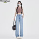 MMOPTOP Tennisjeans für Frauen im Sommer Dünner Eisseide hohe Taille schlampige Hose mit breitem Bein Mnvzk01 hellblau 2xl