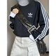 阿迪达斯 （adidas）三叶草男女同款针织长袖T恤KE5824 KE5825 KE5826 米色IA4877  2XL