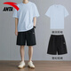 安踏休闲运动套装男夏季新款纯棉短袖T恤短裤宽松运动服青少年两件套 【套装】-1纯净白 L/175