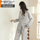 Modal 2025 Casual Pyjamas für Frauen im Frühling und Herbst Neue Heimkleidung Set süß bedrucktes Ice Seide Pyjamas Langarmes Zwei-teiliger Set für Frauen 8185# Light Blue M.