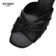 Deep Atem Tief Atem Frauenschuhe Schaffell weiche faltige dicke Absätze Jingshe bequeme High Heel Sandalen Ax14116 Schwarz 39