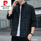 Pierre cardin knitted American plaid shirt jacket for men 2025 spring and autumn style trendy long sleeve men young people loose casual and versatile K12108 white M
