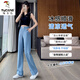 啄木鸟天丝阔腿牛仔裤女夏季薄款2025新款高腰垂感休闲直筒凉凉冰丝裤子 黑色 XL