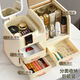 Cosmetics storage box with mirror desktop dressing table integrated storage rack dust-proof large capacity skin care product storage box model cream rice with three-color dimming + digital display