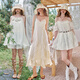 
Fairy's pocket [hehehe no hehe] wave-style white dress for women 25 years summer new T-shirt skirt suit skirt lace off white (chiffon suspender dress) S