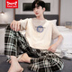 Catman Miiow Pure Cotton Pyjamas Herren Sommer kurzärmelige Hosen Jährlich-auf-Sommer-Dünne Baumwolle Largesize Casusize-Home-Kleidungsstückset YS9201 L Geeignet für -120jin [Jin gleich 0,5 kg] Verschleiß