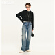 Keigan/Eröffnungsraum Ruf Gott Hosen vier Jahreszeiten importiert japanische modische Drei-Druck-Linie hohe Taille Straight Jeans Frauen VTG Fliesen Blau M 36