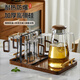 WCZ German water cup household glass set office living room tea cup large capacity hospitality advanced transparent drinking cup 8-piece set walnut handle cup 300ml*6 + cup holder + portable tray
