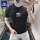 ROMON European station 2025 new embroidered cotton short-sleeved T-shirt men's summer letter-printed slim-fitting top Brown DF9905 L Recommended 110-130 Jin Jin equals 0.5 kg