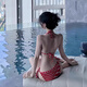 Nanmu Xiong bikini swimsuit women's split cover-up three-piece hot spring swimsuit sexy beach seaside vacation swimsuit red bikini three-piece set 75-120Jin Jin equals 0.5 kg