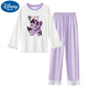 Disney children's pajamas girls spring and autumn summer long-sleeved pure cotton thin set girl baby cartoon princess style home clothes long-sleeved cover K3527# blue egg 8 size height [95-105cm] single size