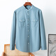 Gosram Henry collar shirt green cotton stand collar long sleeve men's spring and autumn stylish slim pocket work style shirt H_111 green stand collar pocket long sleeve shirt 40