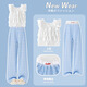 Pitt Girls Set 2025 Frühlings- und Sommer Neue Kinder modische zweiteilige Set Big Children's Summer Internet Promi Wide Legs Hosen Kleidung 18848 Weiß 15277 Blau 170 cm