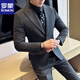 ROMON wide collar peak lapel suit business formal three-piece suit double slit wedding groom suit men's slim dark gray suit + vest + trousers two buttons L