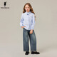 POLOWALK children's clothing girls long-sleeved shirt 2025 autumn new striped medium and large children's lapel top blue 120 120cm