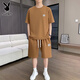 
Playboy Men's Casual Suit Summer Loose Breathable Short Sleeve T-Shirt Korean Style Fashion Trendy Men's Sports Set [Set] Khaki L [Suggested 120-140Jin [Jin equals 0.5 kg]]