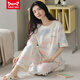 Catman Miiow Pajamas para mujeres en primavera y verano pantalones de manga corta Los estudiantes de estilo coreano puro pueden usar trajes de ropa para el hogar de algodón puro afuera en verano yzt9713 algodón de longitud corta (80-jin [Jin equivale a 0.5 kg])