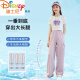 迪士尼女童夏季短袖套装2025新款儿童工装裤大童网红炸街黑色运动装衣服 19150紫色15265杏色 170 cm