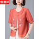 Hengyuanxiang middle-aged and elderly mothers wear short-sleeved shirt for women in summer new fashionable shirt tops for small loose age-reducing shirts. Orange top + 6198 pants. XL 90-100Jin [Jin equals 0.5 kg]