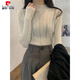皮尔卡丹（pierre cardin）木耳边毛衣女薄款秋冬季半高领打底衫内搭洋气修身针织衫长袖上衣 燕麦色【气质上衣/温柔系/欧美/ S 【针织衫秋季女/毛衣女秋冬】