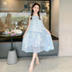 Girls' dress summer thin 2026 new fashionable big children's summer vest dress summer chiffon children's skirt blue 150
