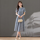 
Ehangy light luxury brand dress for women 2025 summer new short-sleeved floral temperament generous slim and fashionable shirt skirt blue gray XL