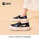 快乐玛丽（J&M）帆布鞋女鞋2025夏季新款厚底一脚蹬松糕透气休闲鞋通勤乐福鞋女 黑色 35 225mm