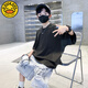 G.DUCK KIDS小黄鸭男童套装夏季2025新款韩范儿童夏装衣服潮男孩短袖两件套 深灰色jd5012字母夏套装 140