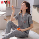 Yalu haut de gamme Plaid d'été pyjamas pyjamas de coton mince pantalon à manches courtes pour femmes Summer Mother Home Clothing Clothing 9923 M -80-95Jin [Jin est égal à 0,5 kg]