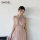 
SNIDEL2025 autumn and winter new product elegant ruffled solid color waisted small flying sleeve dress SWFO254287 pink beige M (1)