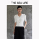 The Sea Life Strick kurzärmelig OU Hai All Life Temperament Kurzärmelige Pullover für Frauen 2025 Herbst V-Neck Schlanker Körper 15868 Schwarzer Magier S
