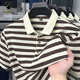 Playboy; PLAYBOY short-sleeved T-shirt for men 2025 new striped lapel casual half-sleeved summer loose thin men's short-sleeved polo shirt L9906 dark blue M 165 recommended 90-120Jin [Jin equals 0.5 kg]
