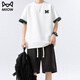 
Catman ice silk casual suit men's cool quick-drying handsome thin loose sports teen shorts shorts two-piece 6677 apricot color XL