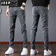 Jeep Spirit2025 New Jeans Los pantalones delgados de los hombres pequeños de los hombres ajustados de verano pantalones delgados de la pierna recta delgada pantalones de hombres SSNZ-6636 GRIS [estilo de primavera y otoño sin terciopelo] 29