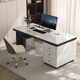 Verdanten minimalist modern style computer desk bedroom student study table new home slate desk study office writing desk black feet + off-white cabinet + snow mountain white glossy surface 140*60*75 single table with desktop row + threading hole + host position
